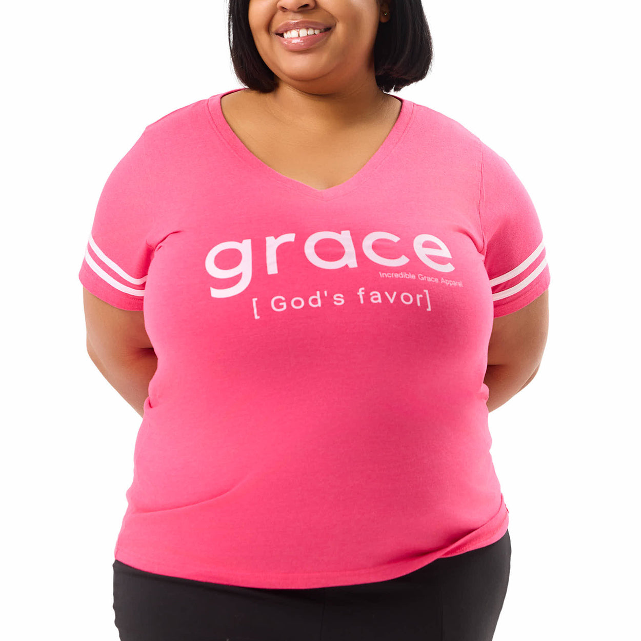 Grace is God's Favor Women's Plus Size V-Neck (Vintage Hot Pink)