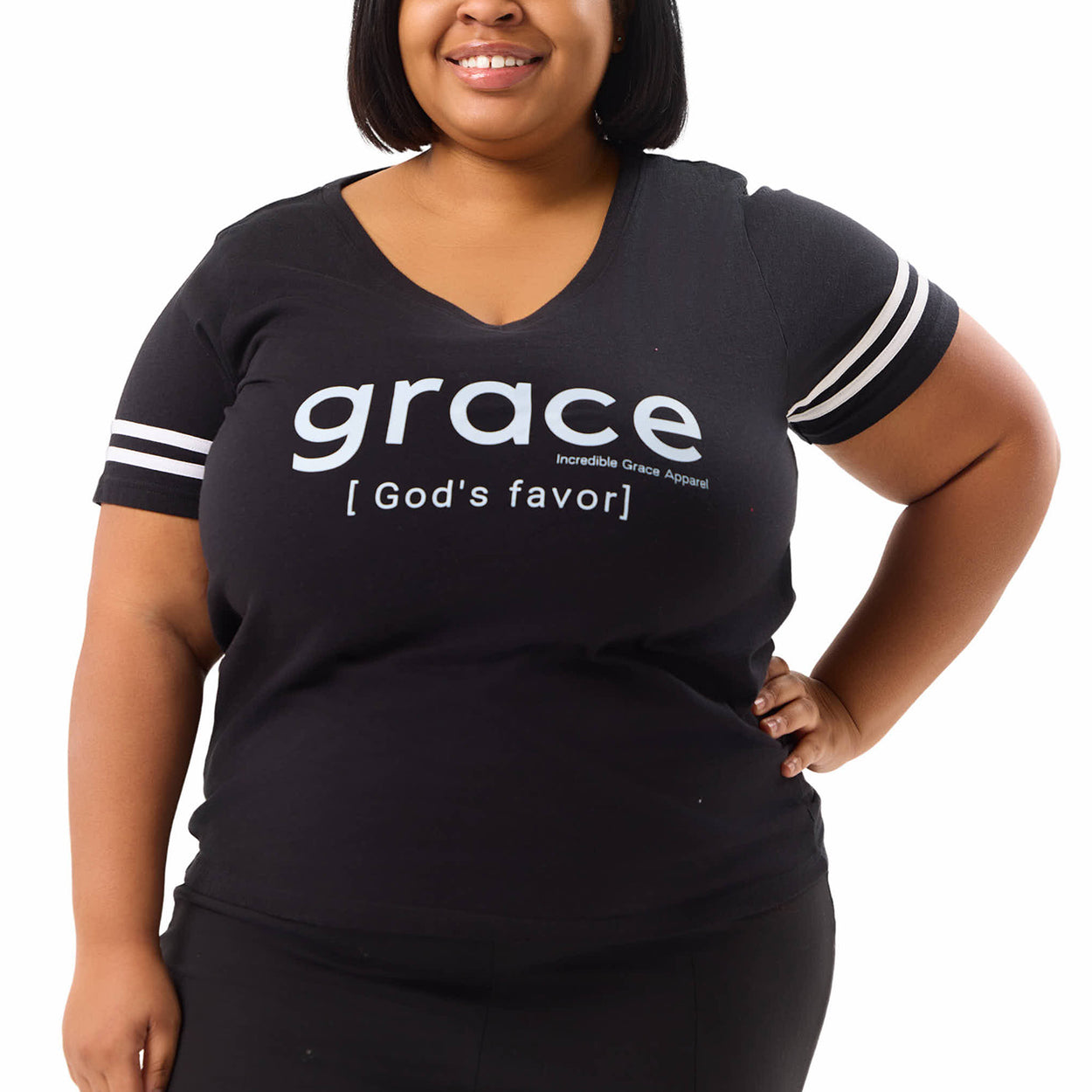 Grace is God's Favor Women's Plus Size V-Neck (Black)