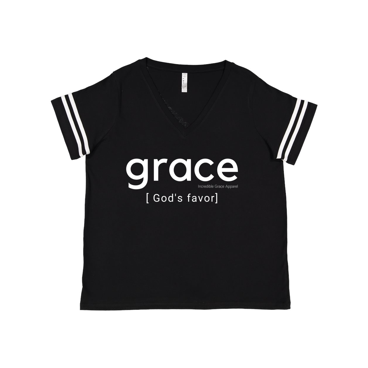 Grace is God's Favor Women's Plus Size Christian V-Neck (Black)