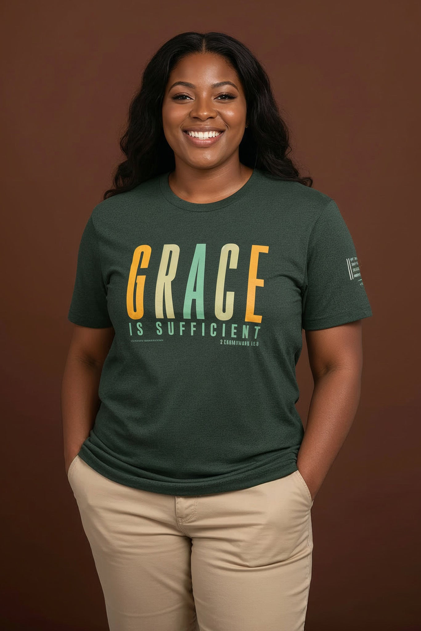Grace is Sufficient Christian T-Shirt (Shades of Spring) Heather Forest Green