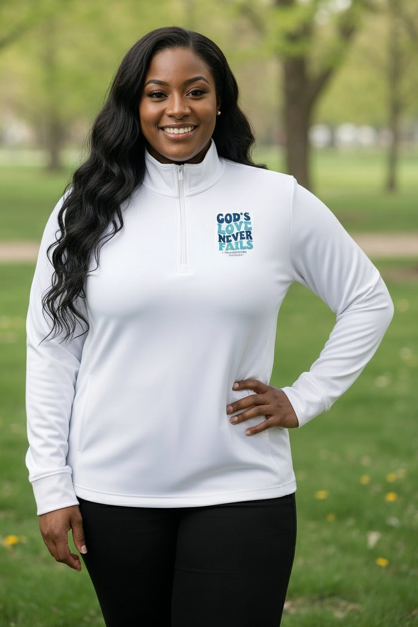 God's Love Never Fails Christian Quarter-Zip Pullover