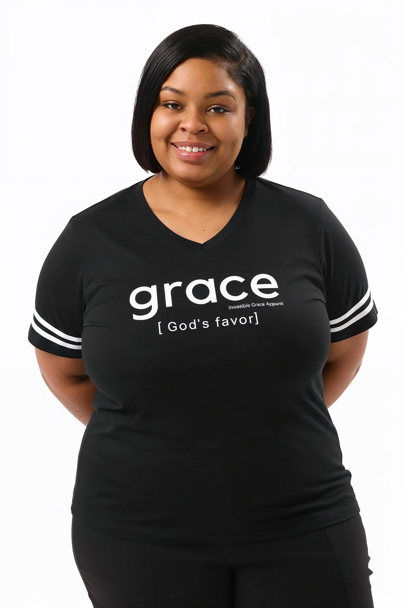 Grace is God's Favor Women's Plus Size Christian V-Neck (Black)