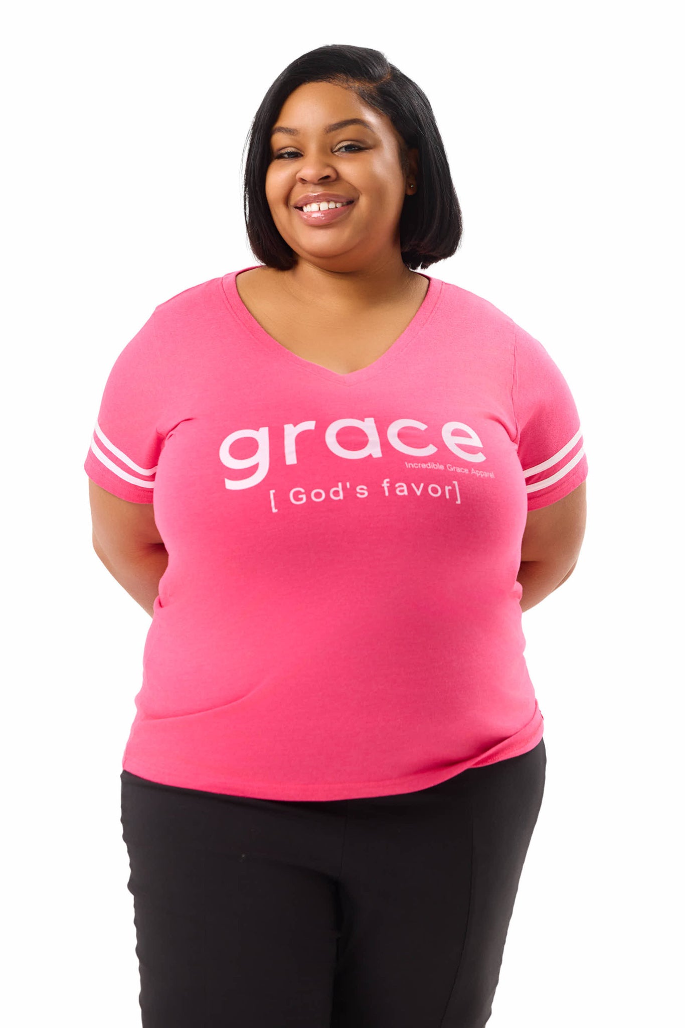 Grace is God's Favor Women's Plus Size V-Neck (Vintage Hot Pink)