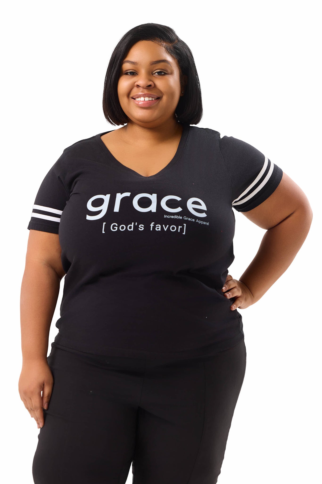Grace is God's Favor Women's Plus Size V-Neck (Black)