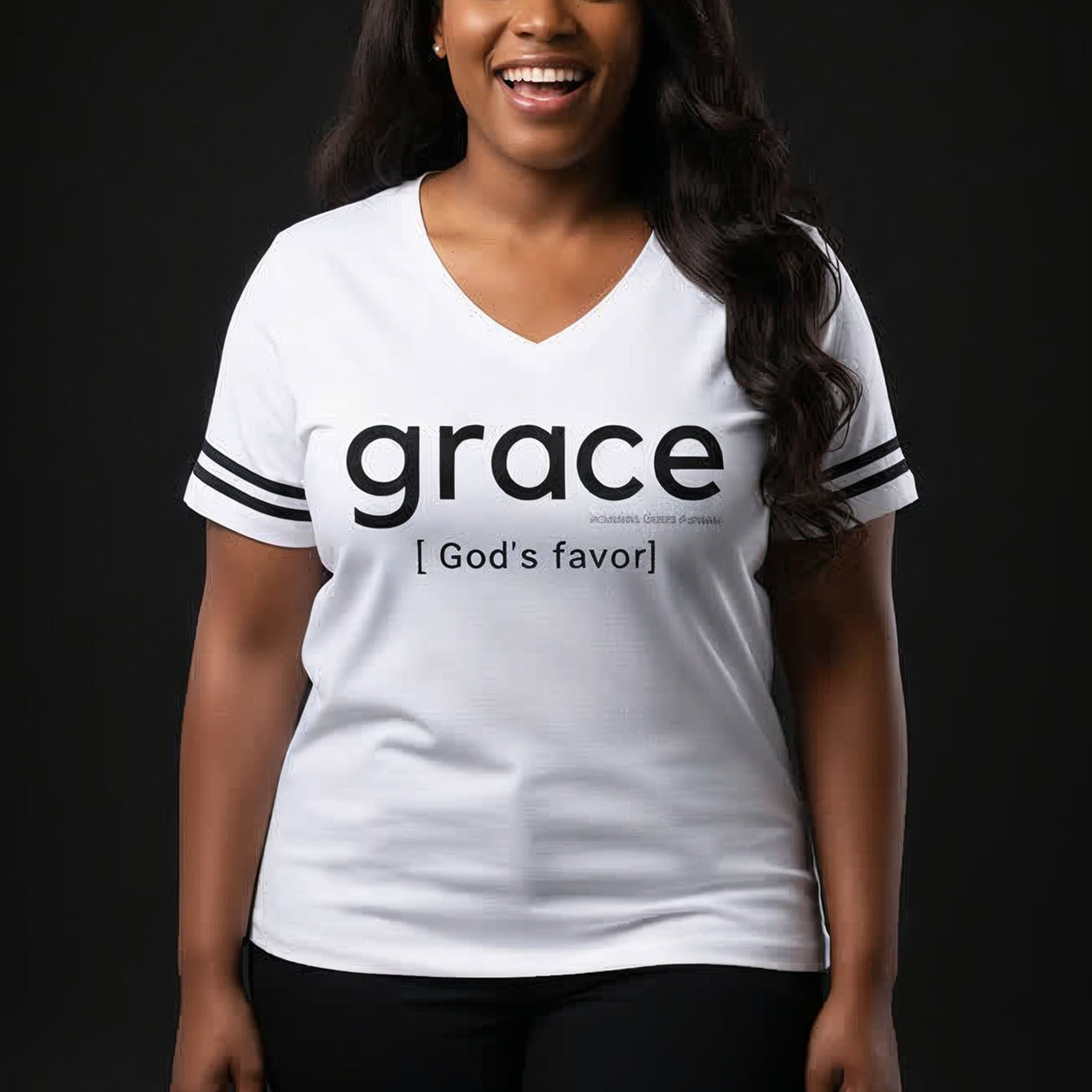 Grace is God's Favor Women's Plus Size  Christian V-Neck (White)
