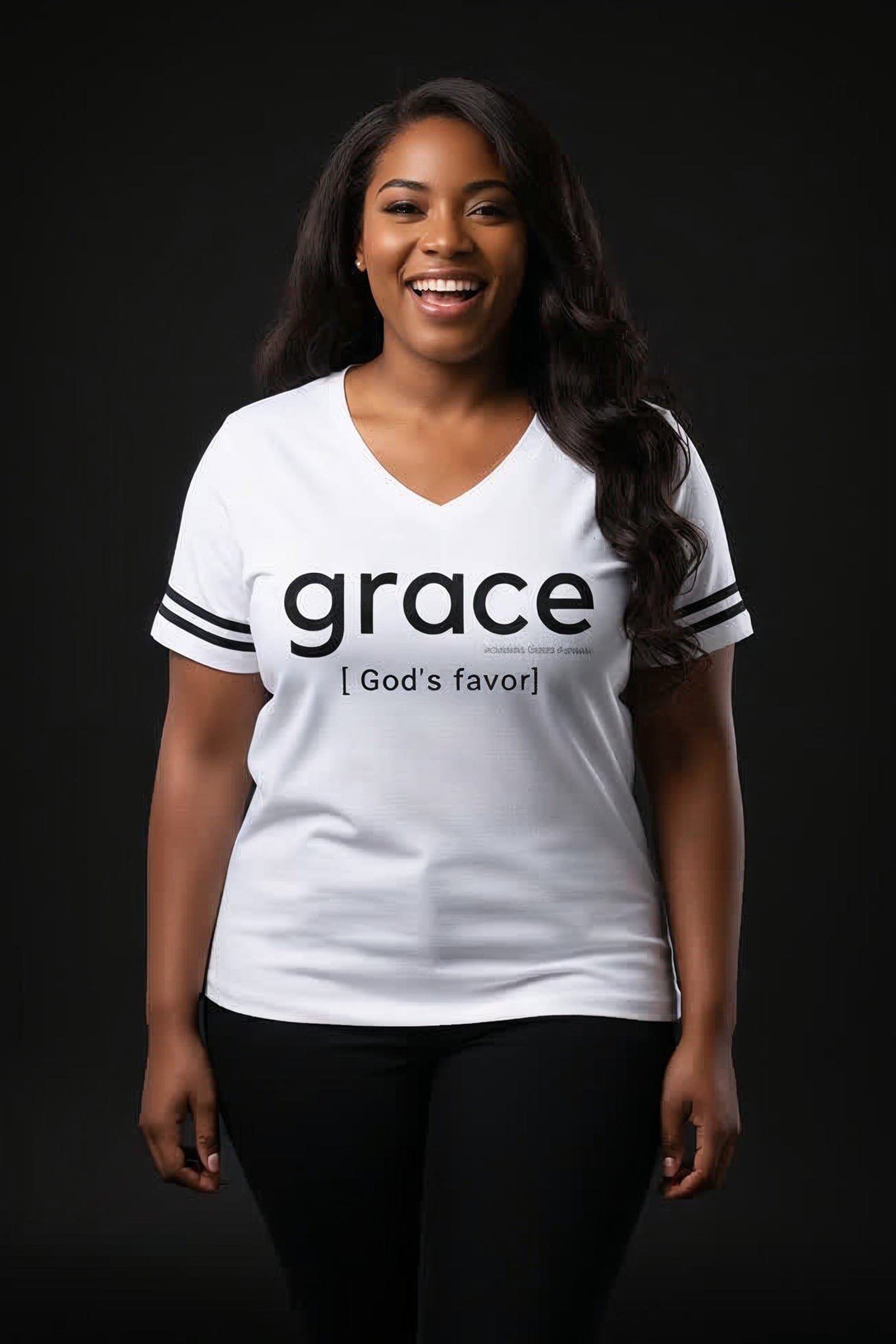 Grace is God's Favor Women's Plus Size  Christian V-Neck (White)